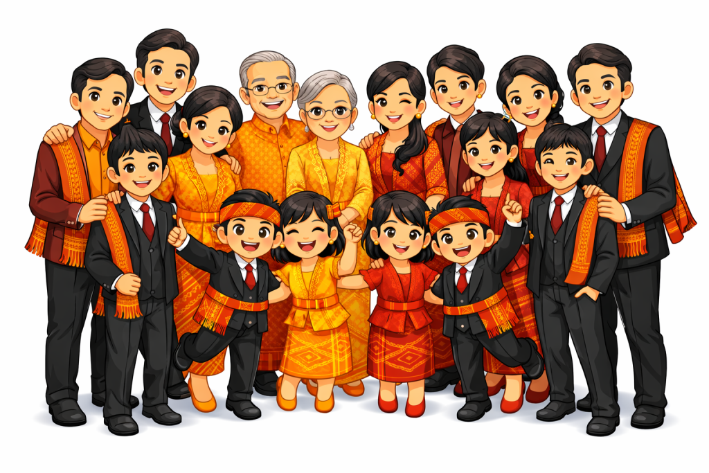 Ilustrasi kebersamaan keluarga besar Parjalang Sarumpaet Sibarani dalam suasana penuh sukacita dan kekeluargaan